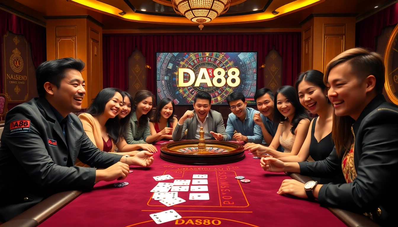 Exciting scene showcasing gamblers at a high-stakes table representing nhà cái DA88.