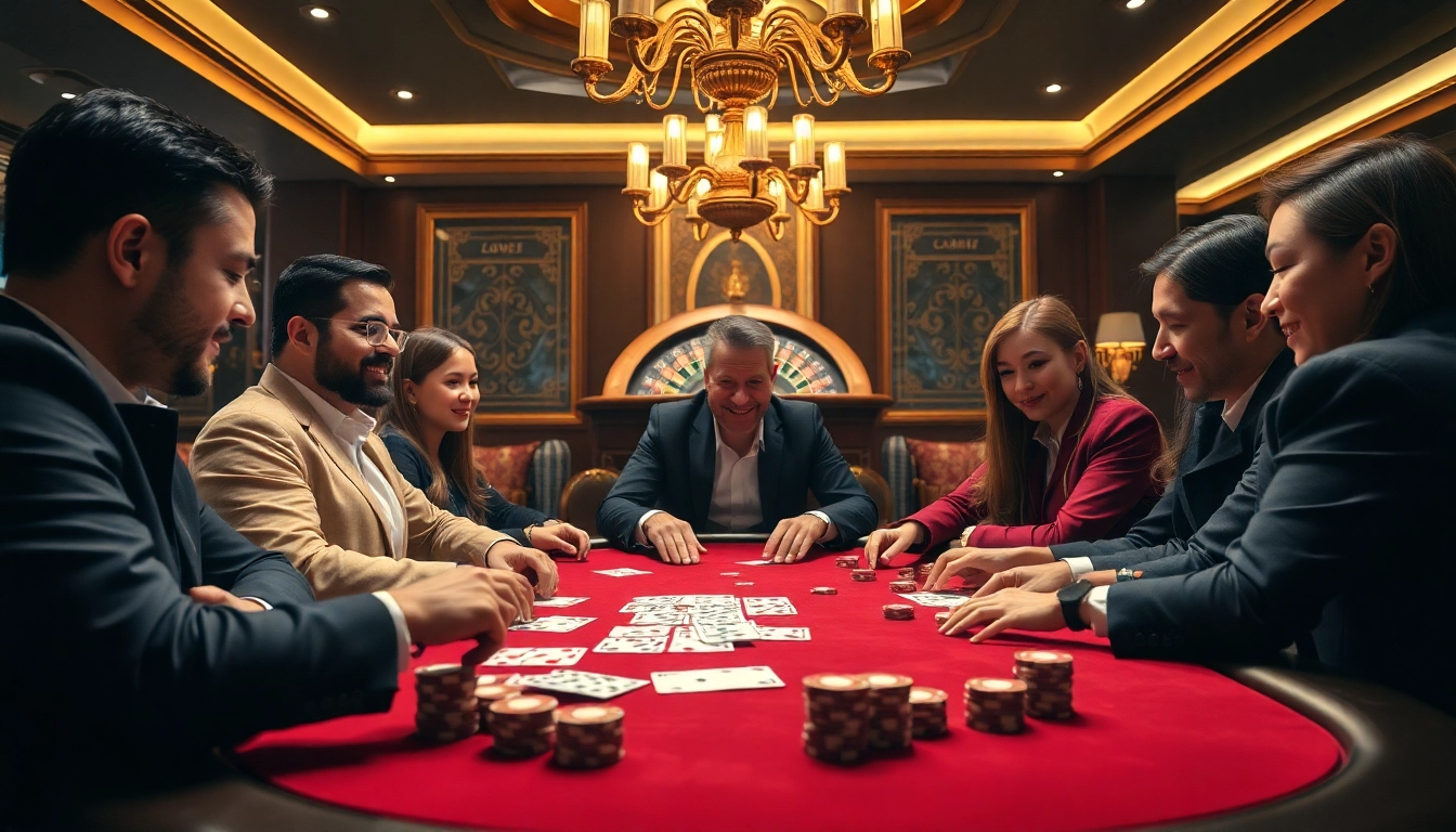 Exciting poker game scene at lc88 casino table, showcasing thrill and strategy in gambling.