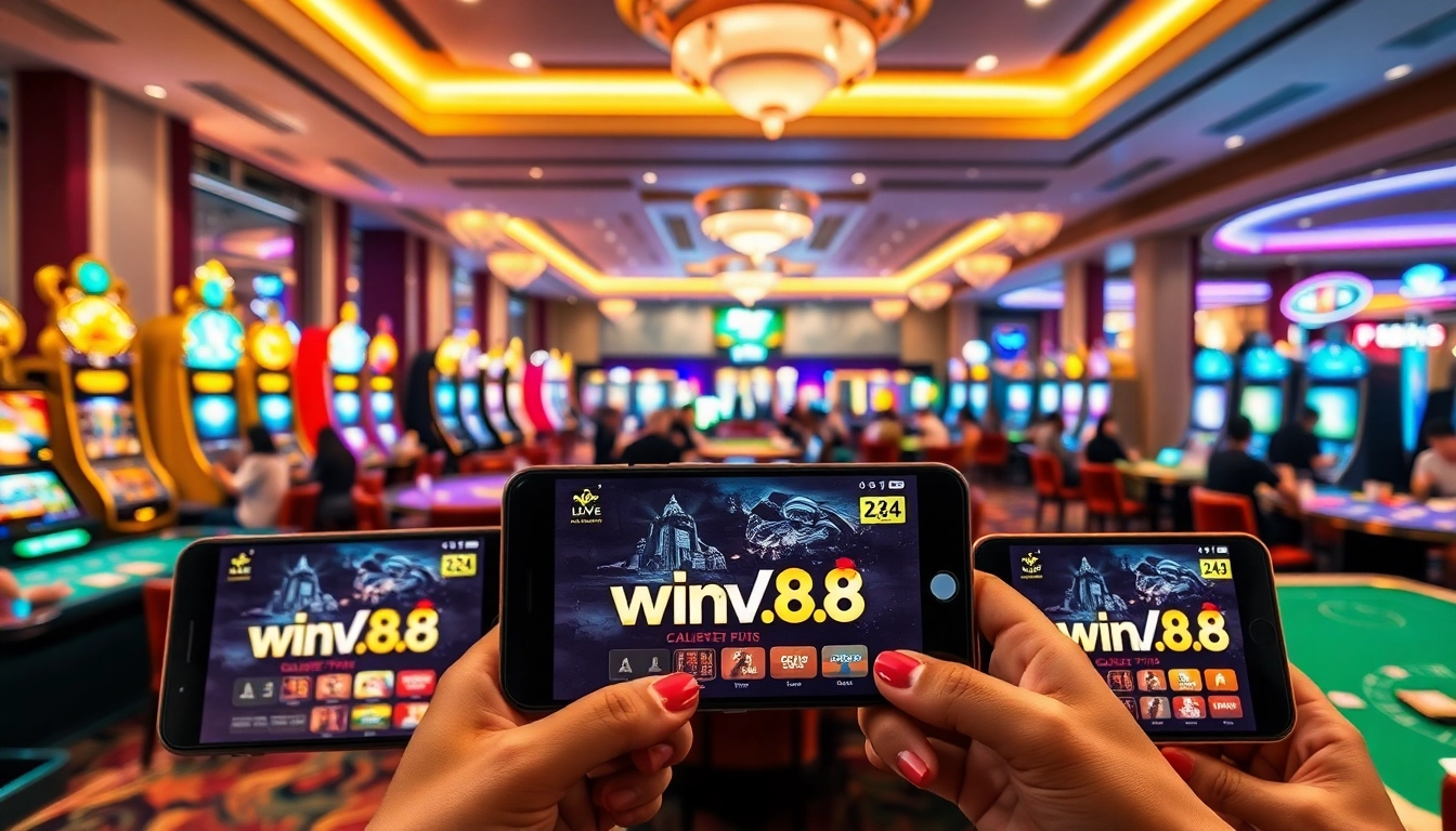 Exciting gaming atmosphere at winvn88.live with vibrant casino tables and players.