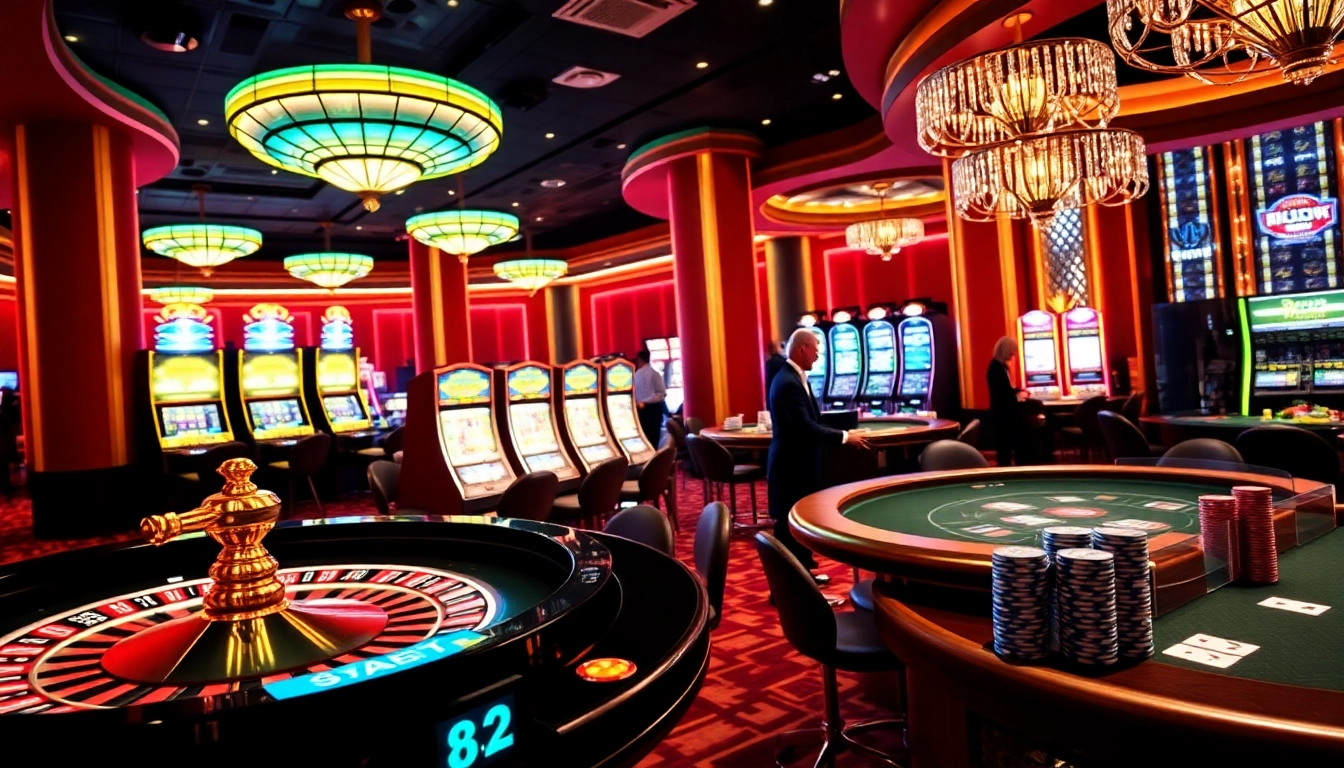 Experience thrilling gameplay at 32win's luxurious casino featuring vibrant gaming tables and exciting slots.