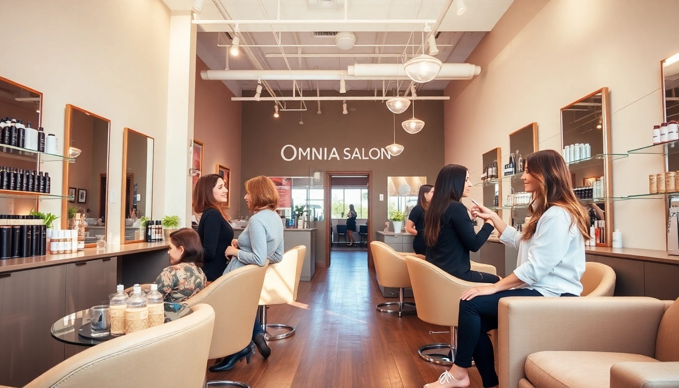 Experience the best hair salon San Diego atmosphere with happy clients and expert stylists at Omnia Salon.